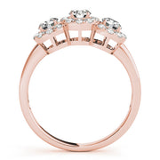 Halo Three Stone Round Diamond Ring in 10K/14K gold and platinum with certified lab-grown or natural diamonds