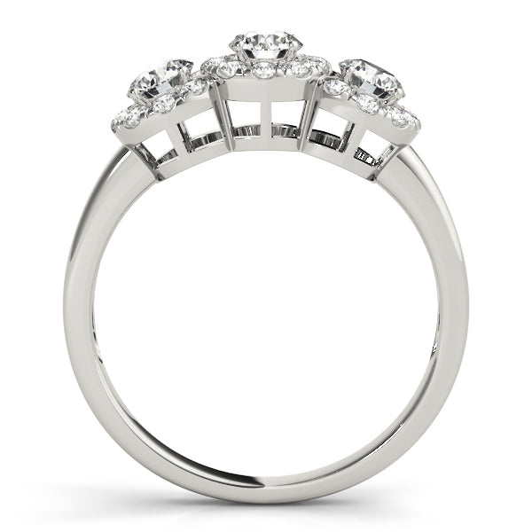 Halo Three Stone Round Diamond Ring in 10K/14K gold and platinum with certified lab-grown or natural diamonds