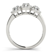 Halo Three Stone Round Diamond Ring in 10K/14K gold and platinum with certified lab-grown or natural diamonds