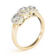 Halo Three Stone Round Diamond Ring in 10K/14K gold and platinum with certified lab-grown or natural diamonds