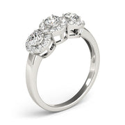 Halo Three Stone Round Diamond Ring in 10K/14K gold and platinum with certified lab-grown or natural diamonds