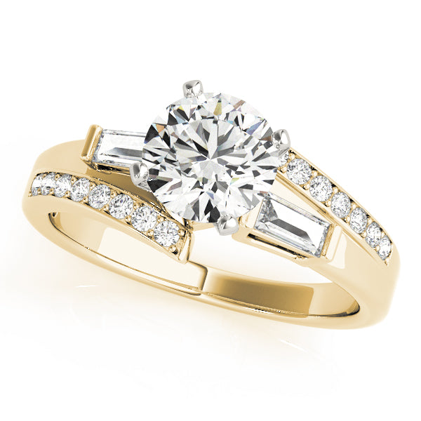 Elegant Fancy Shape Baguette Remounts Round Diamond Engagement Ring in 10K/14K gold and platinum with certified lab-grown or natural diamonds