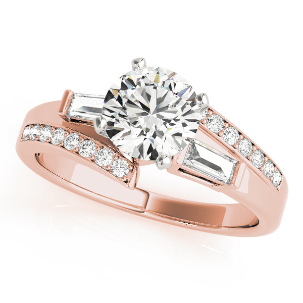 Elegant Fancy Shape Baguette Remounts Round Diamond Engagement Ring in 10K/14K gold and platinum with certified lab-grown or natural diamonds