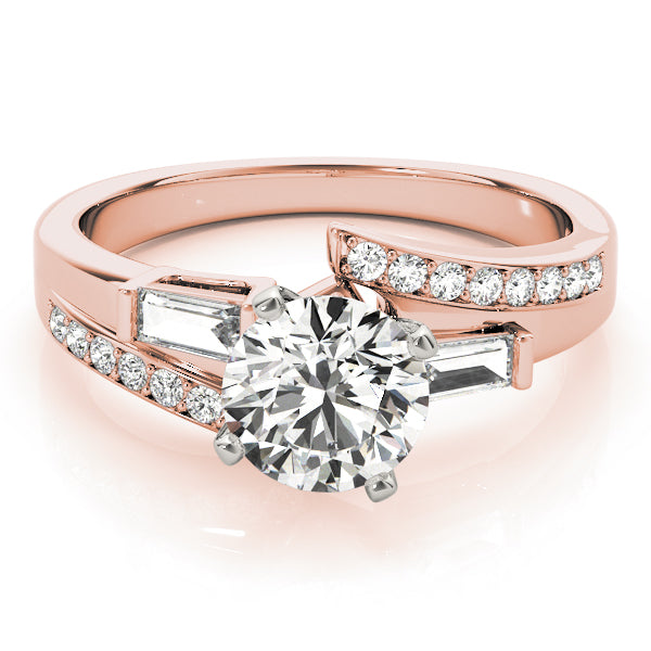 Elegant Fancy Shape Baguette Remounts Round Diamond Engagement Ring in 10K/14K gold and platinum with certified lab-grown or natural diamonds