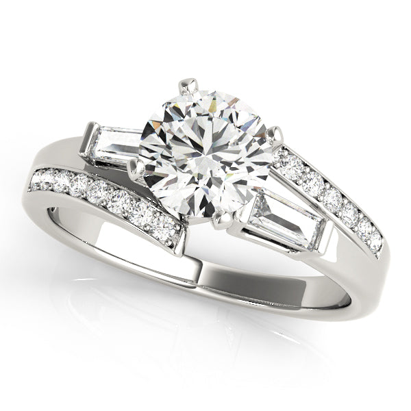 Elegant Fancy Shape Baguette Remounts Round Diamond Engagement Ring in 10K/14K gold and platinum with certified lab-grown or natural diamonds