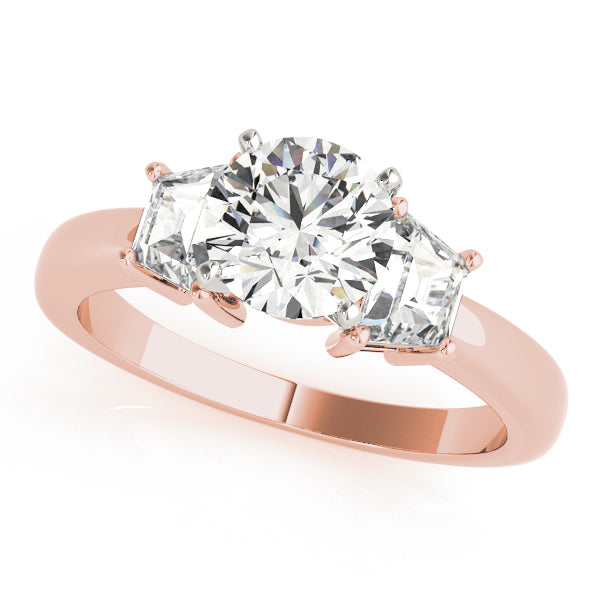 0.50-5.00ct Round Diamond Trilogy Ring with Trapezoid Side Stones in 10K/14K gold and platinum with certified lab-grown or natural diamonds