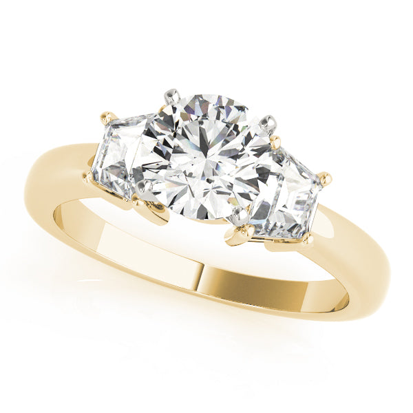 0.50-5.00ct Round Diamond Trilogy Ring with Trapezoid Side Stones in 10K/14K gold and platinum with certified lab-grown or natural diamonds