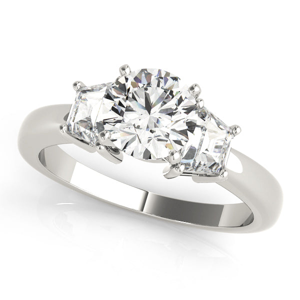 0.50-5.00ct Round Diamond Trilogy Ring with Trapezoid Side Stones in 10K/14K gold and platinum with certified lab-grown or natural diamonds