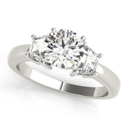0.50-5.00ct Round Diamond Trilogy Ring with Trapezoid Side Stones in 10K/14K gold and platinum with certified lab-grown or natural diamonds