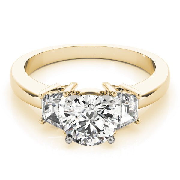 0.50-5.00ct Round Diamond Trilogy Ring with Trapezoid Side Stones in 10K/14K gold and platinum with certified lab-grown or natural diamonds
