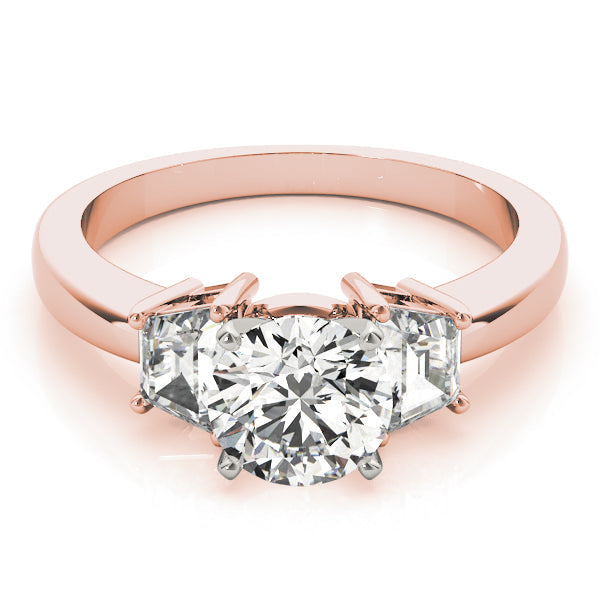 0.50-5.00ct Round Diamond Trilogy Ring with Trapezoid Side Stones in 10K/14K gold and platinum with certified lab-grown or natural diamonds
