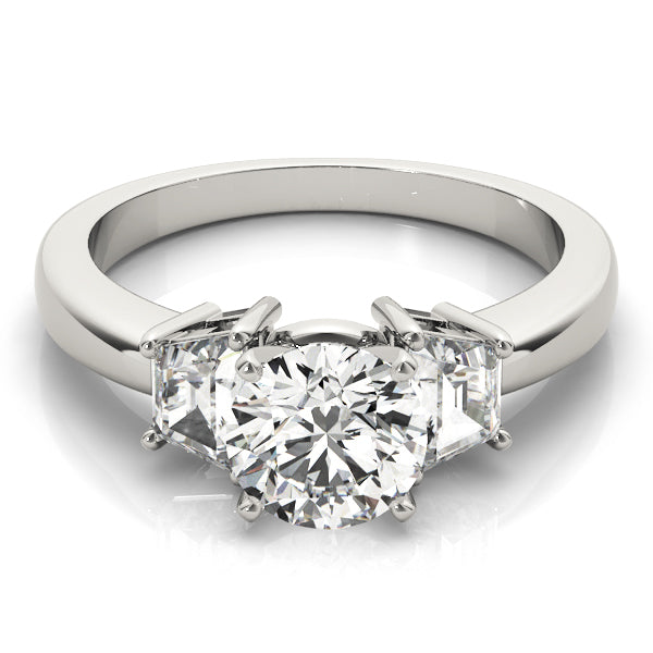 0.50-5.00ct Round Diamond Trilogy Ring with Trapezoid Side Stones in 10K/14K gold and platinum with certified lab-grown or natural diamonds