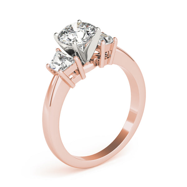 0.50-5.00ct Round Diamond Trilogy Ring with Trapezoid Side Stones in 10K/14K gold and platinum with certified lab-grown or natural diamonds