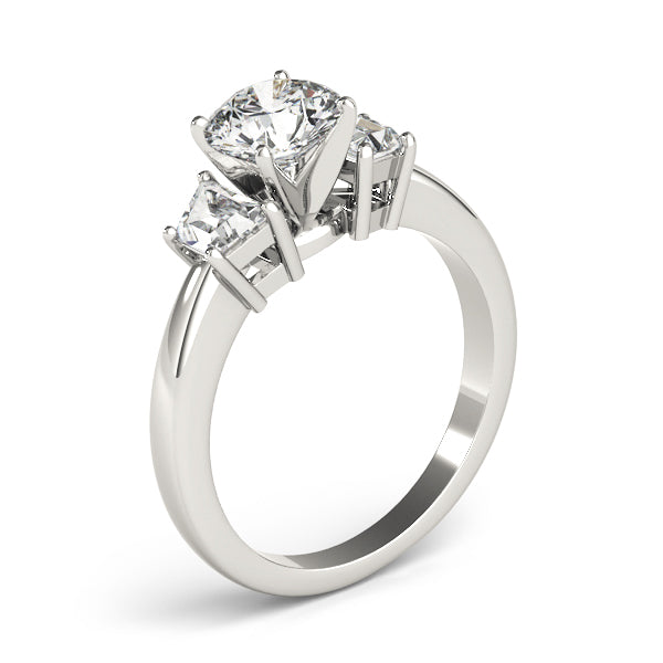 0.50-5.00ct Round Diamond Trilogy Ring with Trapezoid Side Stones in 10K/14K gold and platinum with certified lab-grown or natural diamonds