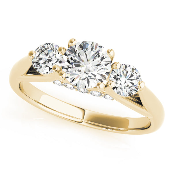 Round Three Stone Diamond Ring with Hidden Halo | 10K & 14K Gold, Platinum