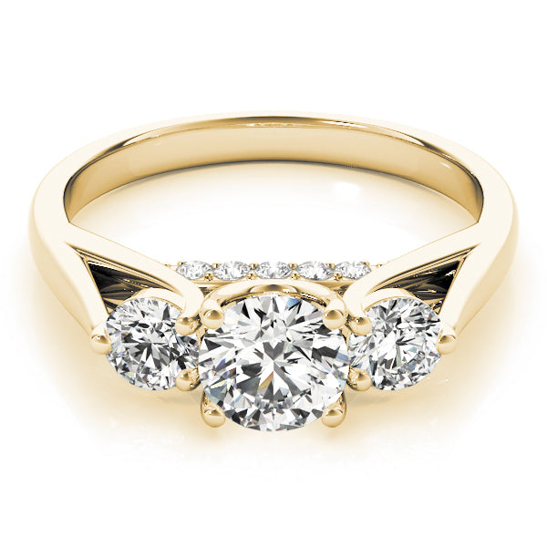 Round Three Stone Diamond Ring with Hidden Halo in 10K/14K gold and platinum with certified lab-grown or natural diamonds