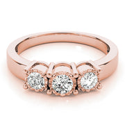 Radiant Three-Stone Round Diamond Engagement Ring in 10K/14K gold and platinum with certified lab-grown or natural diamonds
