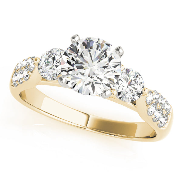 Elegant Round Diamond Three Stone Ring in 10K/14K gold and platinum with certified lab-grown or natural diamonds