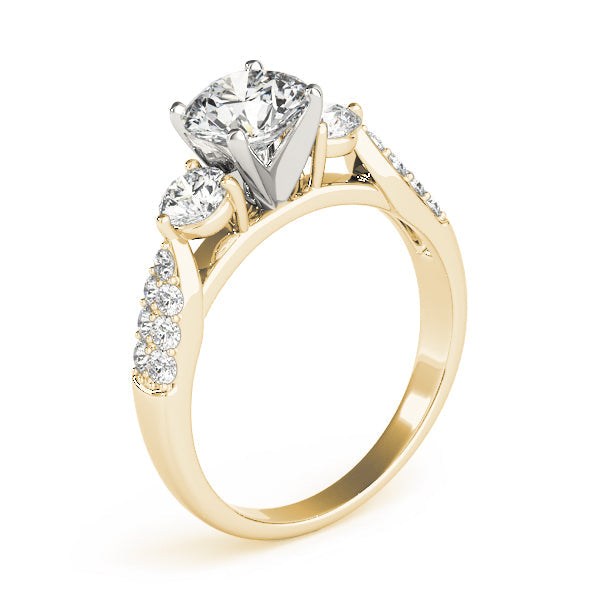 Elegant Round Diamond Three Stone Ring in 10K/14K gold and platinum with certified lab-grown or natural diamonds