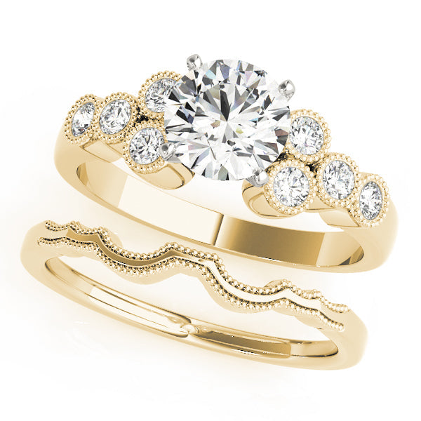 Celestial Cluster Sides Round Diamond Engagement Ring in 10K/14K gold and platinum with certified lab-grown or natural diamonds