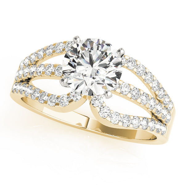 Crowned Multi-Row Round Diamond Engagement Ring in 10K/14K gold and platinum with certified lab-grown or natural diamonds