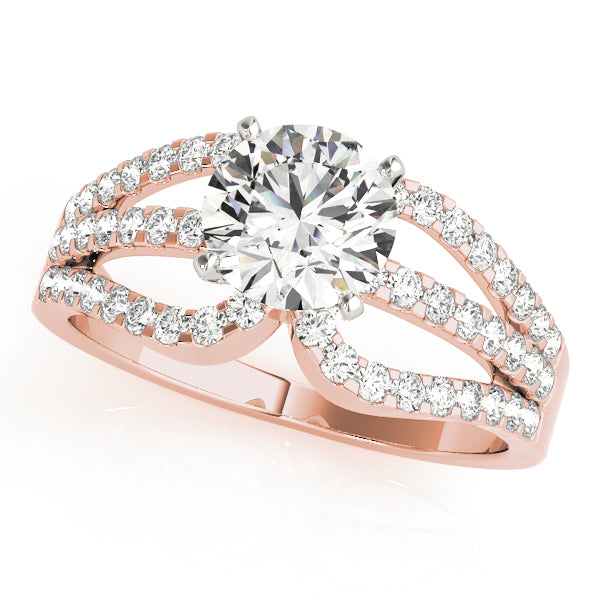 Crowned Multi-Row Round Diamond Engagement Ring in 10K/14K gold and platinum with certified lab-grown or natural diamonds