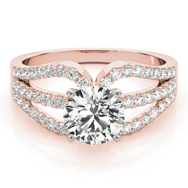 Crowned Multi-Row Round Diamond Engagement Ring in 10K/14K gold and platinum with certified lab-grown or natural diamonds
