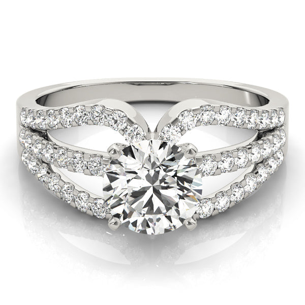 Crowned Multi-Row Round Diamond Engagement Ring in 10K/14K gold and platinum with certified lab-grown or natural diamonds