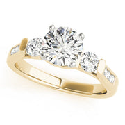 Round Diamond Three Stone Ring with Diamond Shoulders in 10K/14K gold and platinum with certified lab-grown or natural diamonds