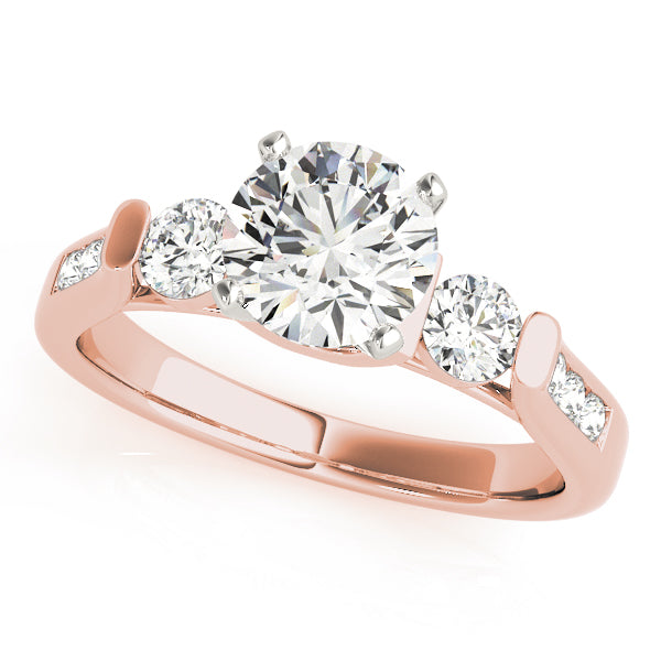 Round Diamond Three Stone Ring with Diamond Shoulders in 10K/14K gold and platinum with certified lab-grown or natural diamonds