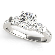 Round Diamond Three Stone Ring with Diamond Shoulders in 10K/14K gold and platinum with certified lab-grown or natural diamonds