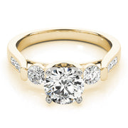 Round Diamond Three Stone Ring with Diamond Shoulders in 10K/14K gold and platinum with certified lab-grown or natural diamonds