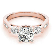 Round Diamond Three Stone Ring with Diamond Shoulders in 10K/14K gold and platinum with certified lab-grown or natural diamonds