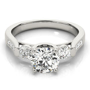 Round Diamond Three Stone Ring with Diamond Shoulders in 10K/14K gold and platinum with certified lab-grown or natural diamonds