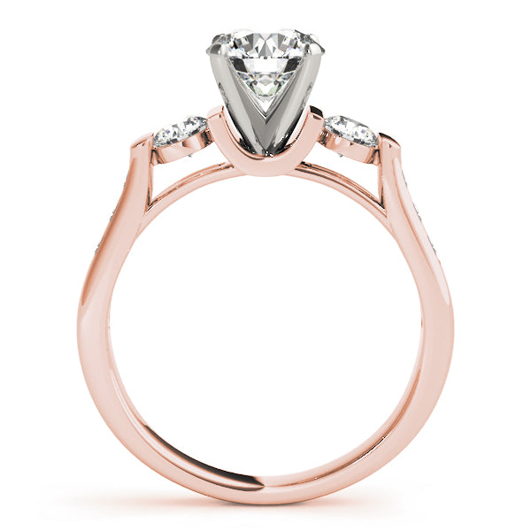 Round Diamond Three Stone Ring with Diamond Shoulders in 10K/14K gold and platinum with certified lab-grown or natural diamonds