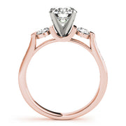 Round Diamond Three Stone Ring with Diamond Shoulders in 10K/14K gold and platinum with certified lab-grown or natural diamonds