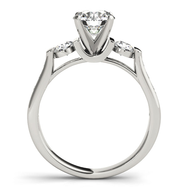 Round Diamond Three Stone Ring with Diamond Shoulders in 10K/14K gold and platinum with certified lab-grown or natural diamonds