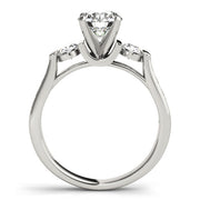 Round Diamond Three Stone Ring with Diamond Shoulders in 10K/14K gold and platinum with certified lab-grown or natural diamonds