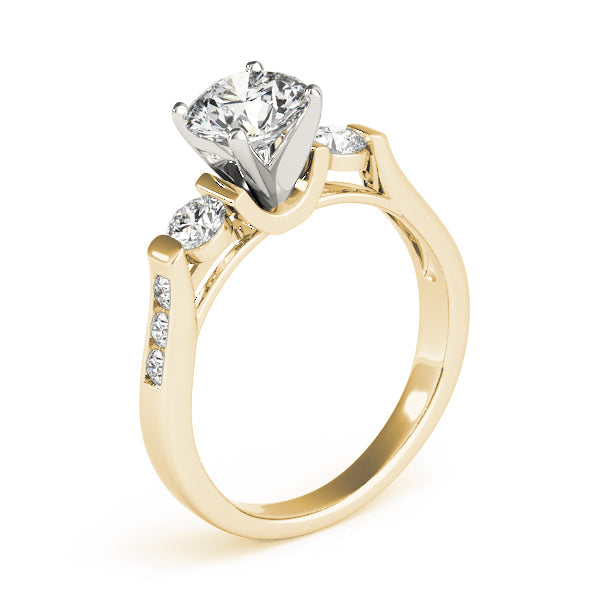 Round Diamond Three Stone Ring with Diamond Shoulders in 10K/14K gold and platinum with certified lab-grown or natural diamonds