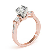 Round Diamond Three Stone Ring with Diamond Shoulders in 10K/14K gold and platinum with certified lab-grown or natural diamonds