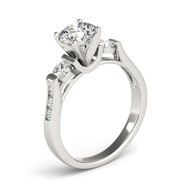 Round Diamond Three Stone Ring with Diamond Shoulders in 10K/14K gold and platinum with certified lab-grown or natural diamonds