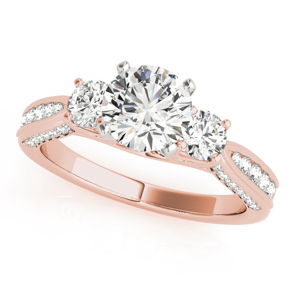 Round Three Stone Diamond Engagement Ring with Split Shank in 10K/14K gold and platinum with certified lab-grown or natural diamonds