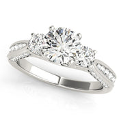 Round Three Stone Diamond Engagement Ring with Split Shank in 10K/14K gold and platinum with certified lab-grown or natural diamonds
