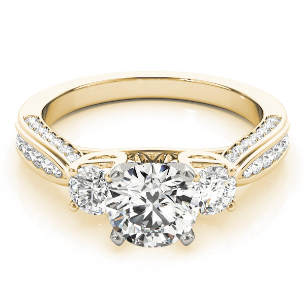 Round Three Stone Diamond Engagement Ring with Split Shank in 10K/14K gold and platinum with certified lab-grown or natural diamonds