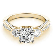 Round Three Stone Diamond Engagement Ring with Split Shank in 10K/14K gold and platinum with certified lab-grown or natural diamonds