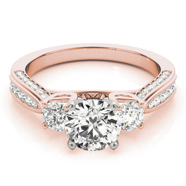 Round Three Stone Diamond Engagement Ring with Split Shank in 10K/14K gold and platinum with certified lab-grown or natural diamonds
