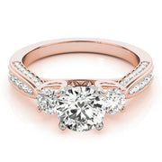 Round Three Stone Diamond Engagement Ring with Split Shank in 10K/14K gold and platinum with certified lab-grown or natural diamonds