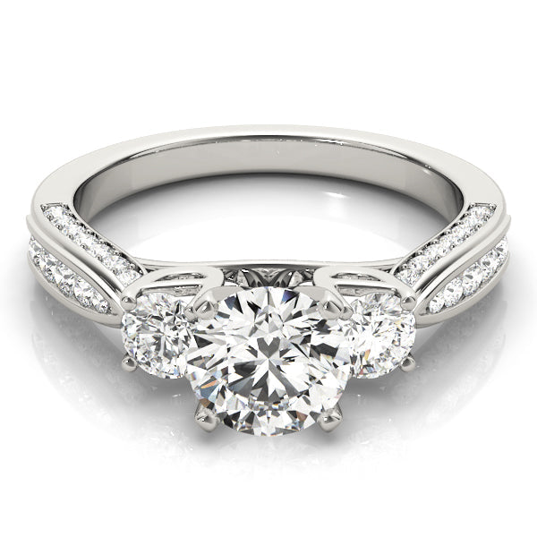 Round Three Stone Diamond Engagement Ring with Split Shank in 10K/14K gold and platinum with certified lab-grown or natural diamonds