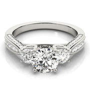 Round Three Stone Diamond Engagement Ring with Split Shank in 10K/14K gold and platinum with certified lab-grown or natural diamonds
