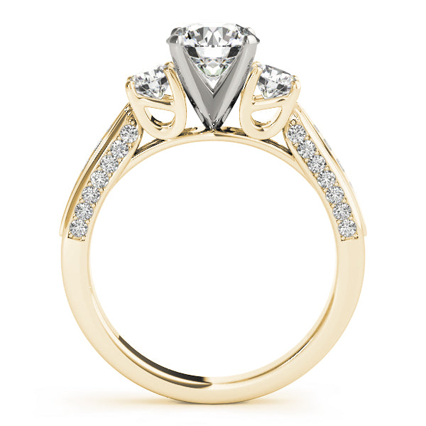 Round Three Stone Diamond Engagement Ring with Split Shank in 10K/14K gold and platinum with certified lab-grown or natural diamonds